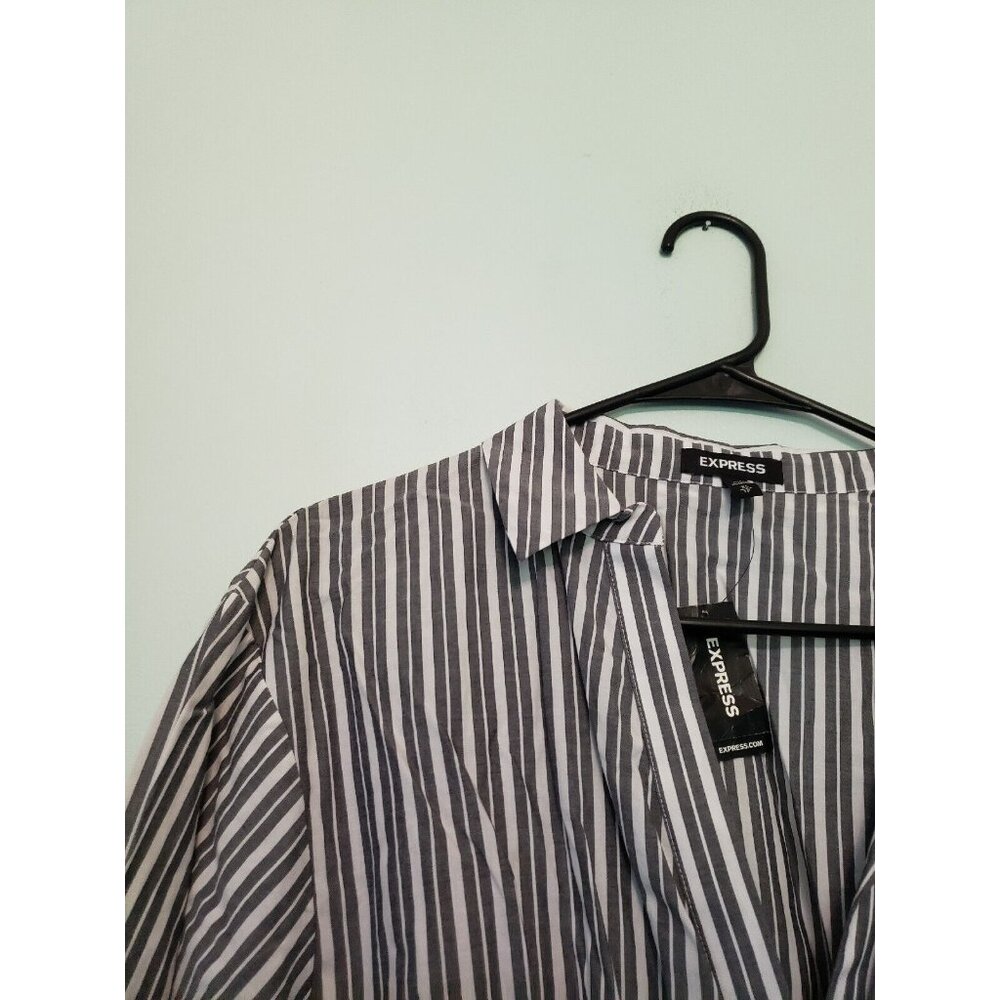 Express Women XS Faux Wrap Mini Dress Long Sleeve Stripe Gray V Neck Cotton NWT - Picture 4 of 7